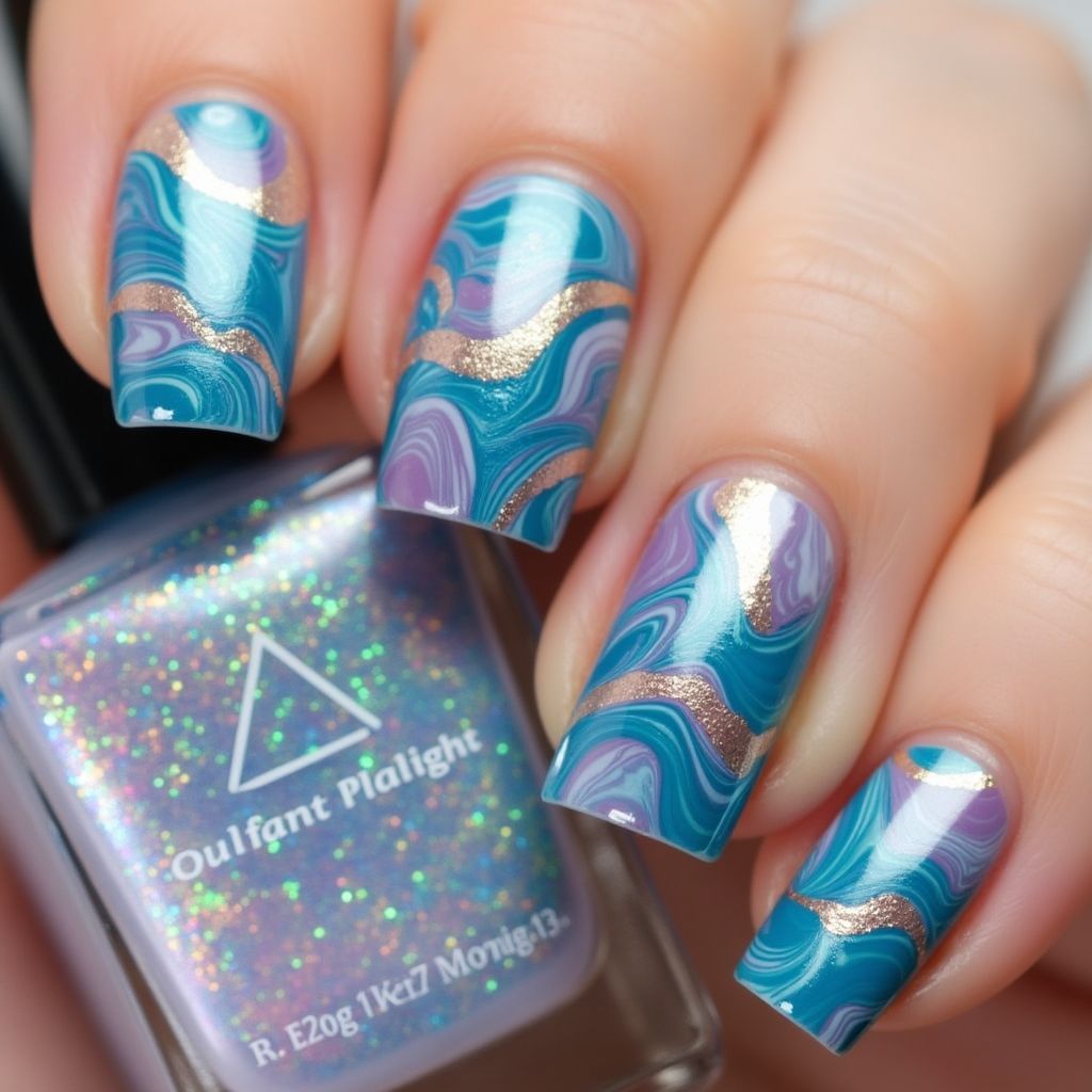Gel Polish Water Marbling Nail Design