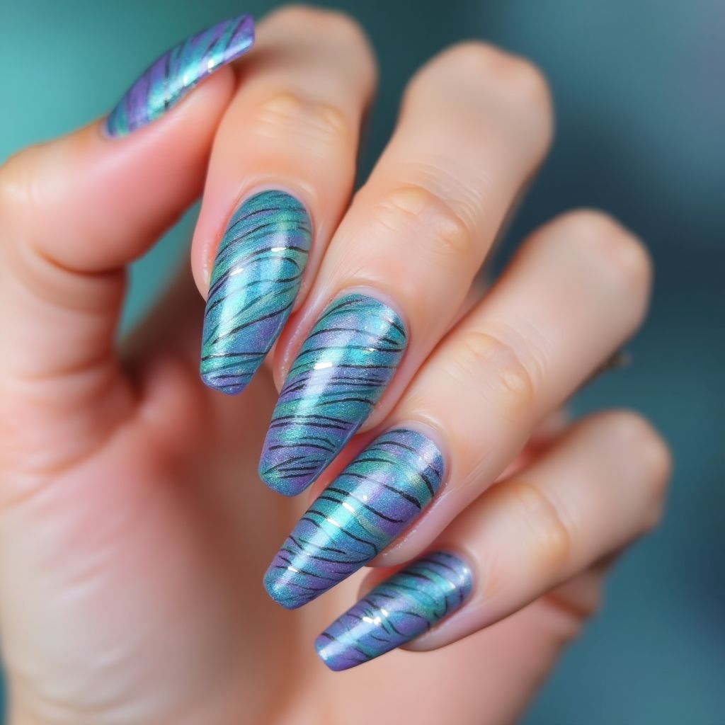 Mermaid Powder Stripes And Lines Nail Design