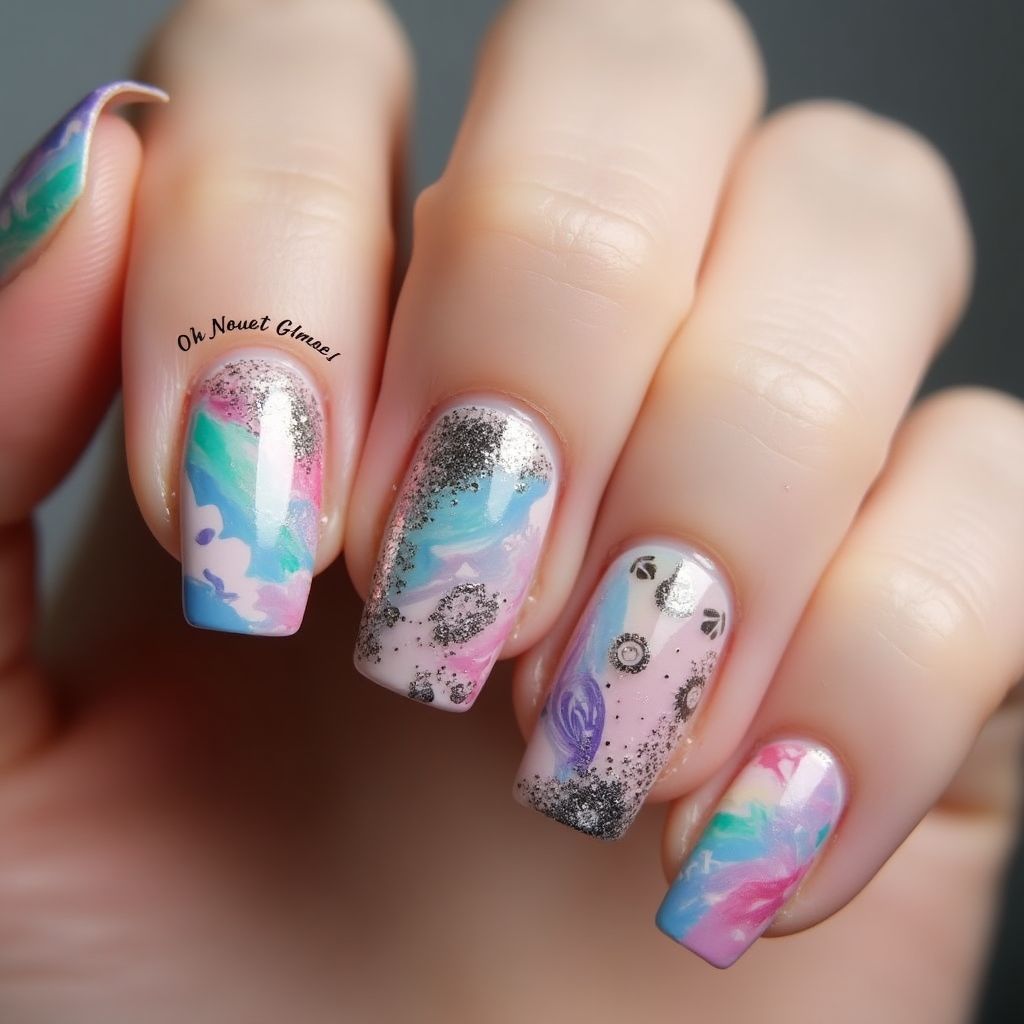 Top Coat Freehand Art Nail Design
