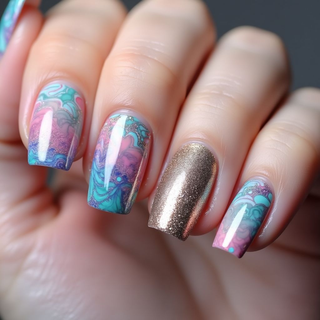 Nail Glue Water Marbling Nail Design