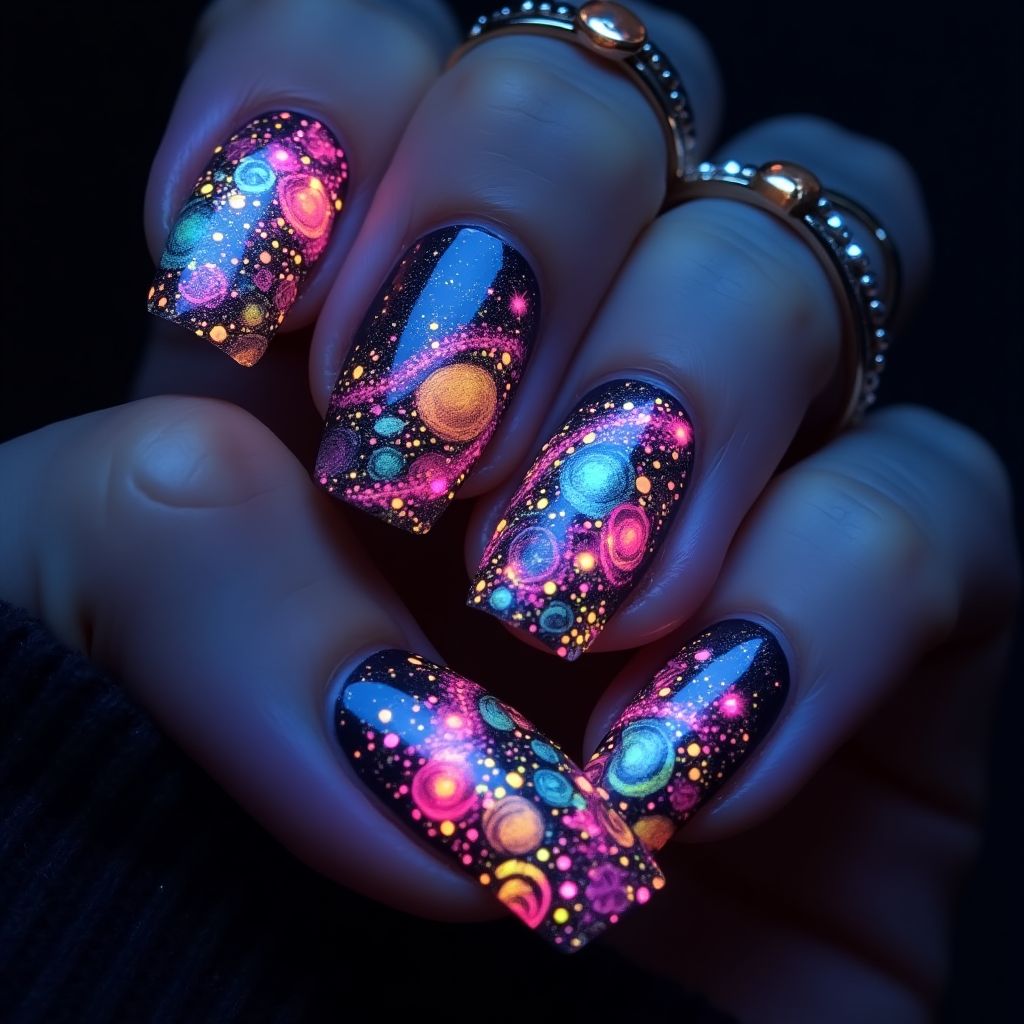 Glow In The Dark Polish Freehand Art Nail Design