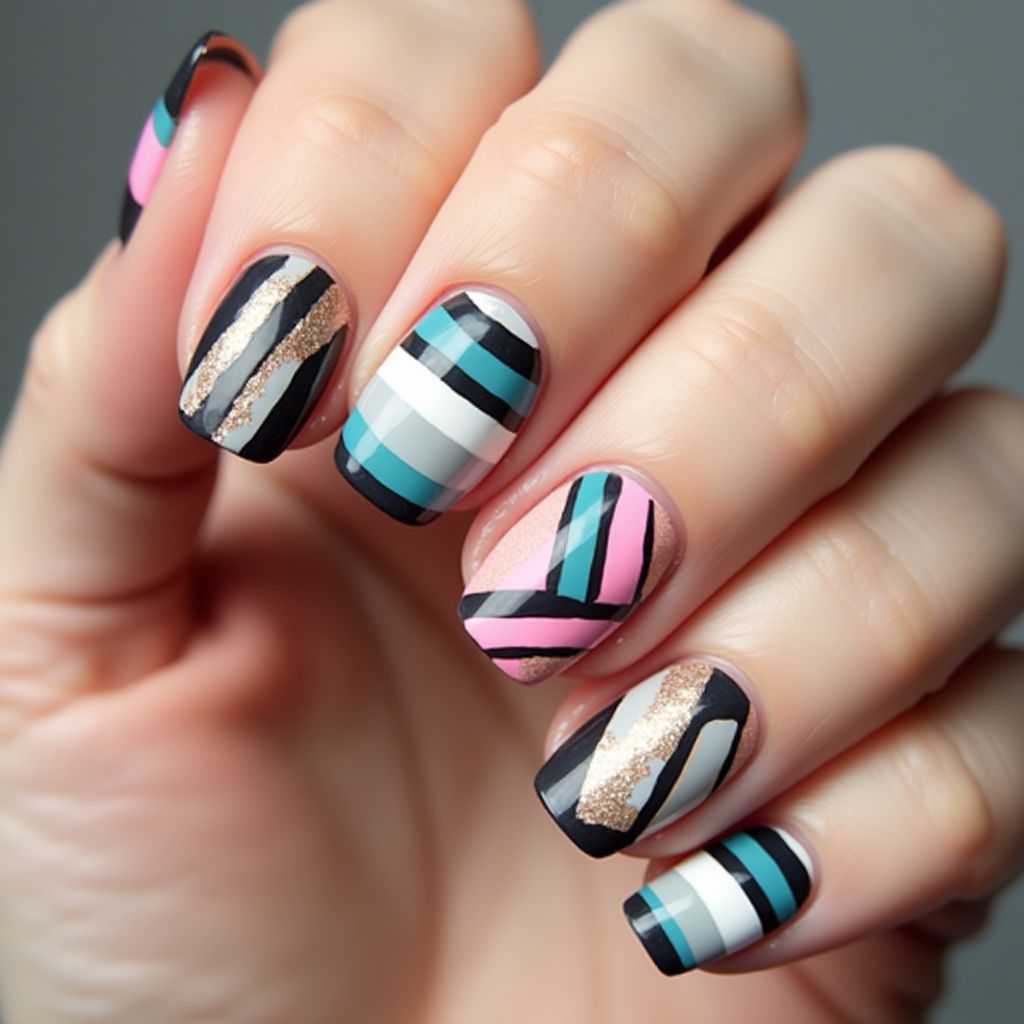 Acrylic Powder Stripes And Lines Nail Design