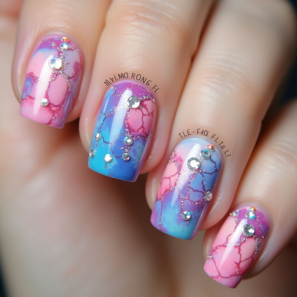 Poly Gel Water Marbling Nail Design