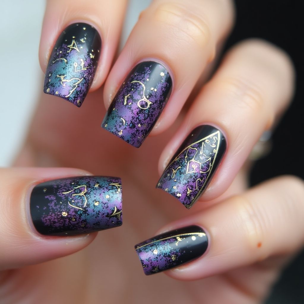 Holo powder Freehand art Nail Design