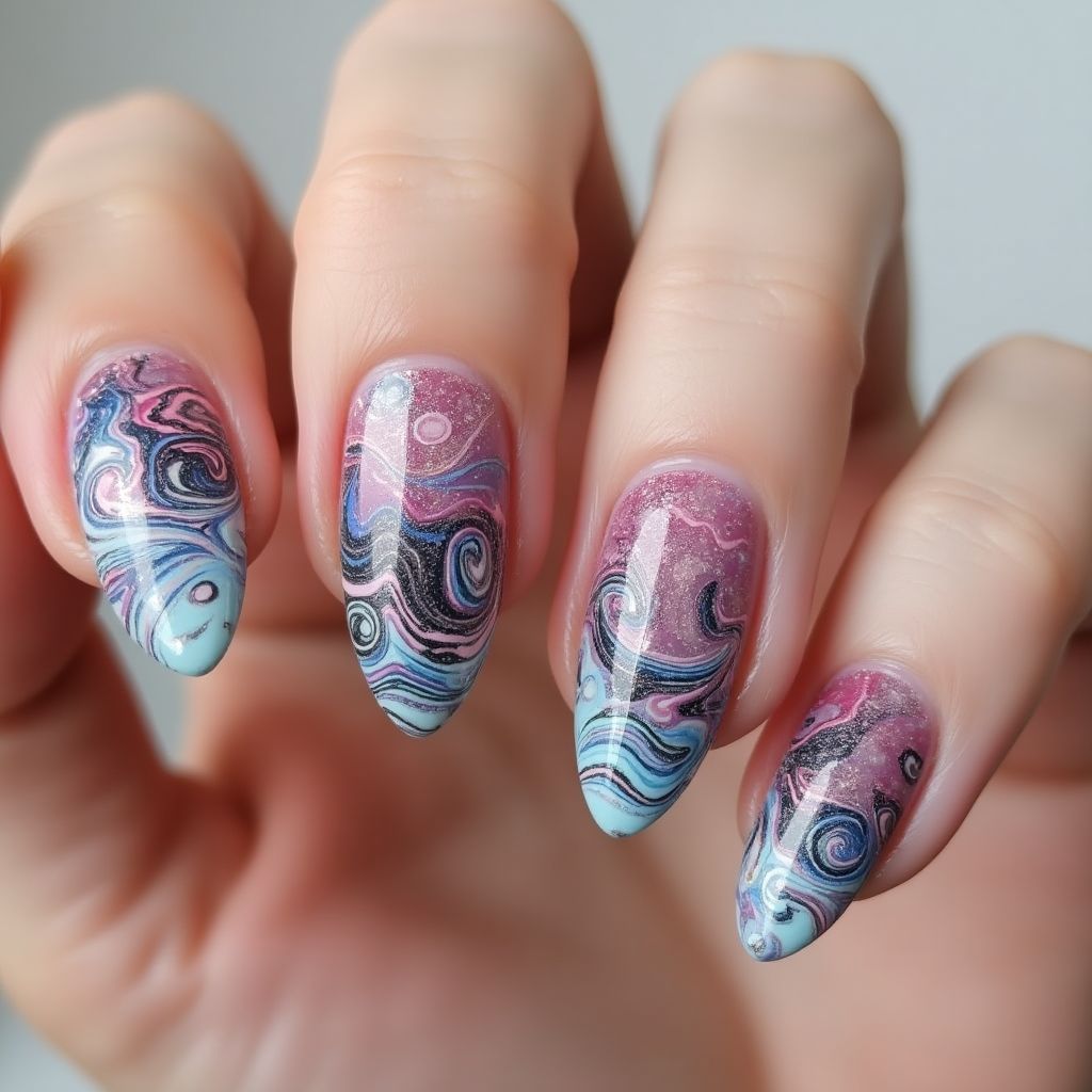 3d Nail Decor Water Marbling Nail Design