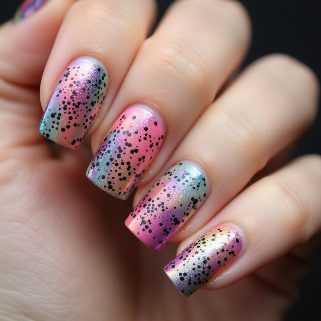 Chrome Powder Dotting Nail Design