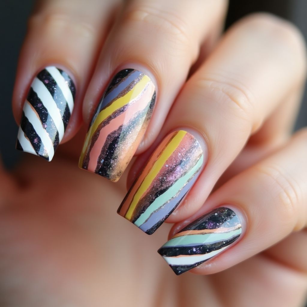 Acrylic Colors Stripes And Lines Nail Design