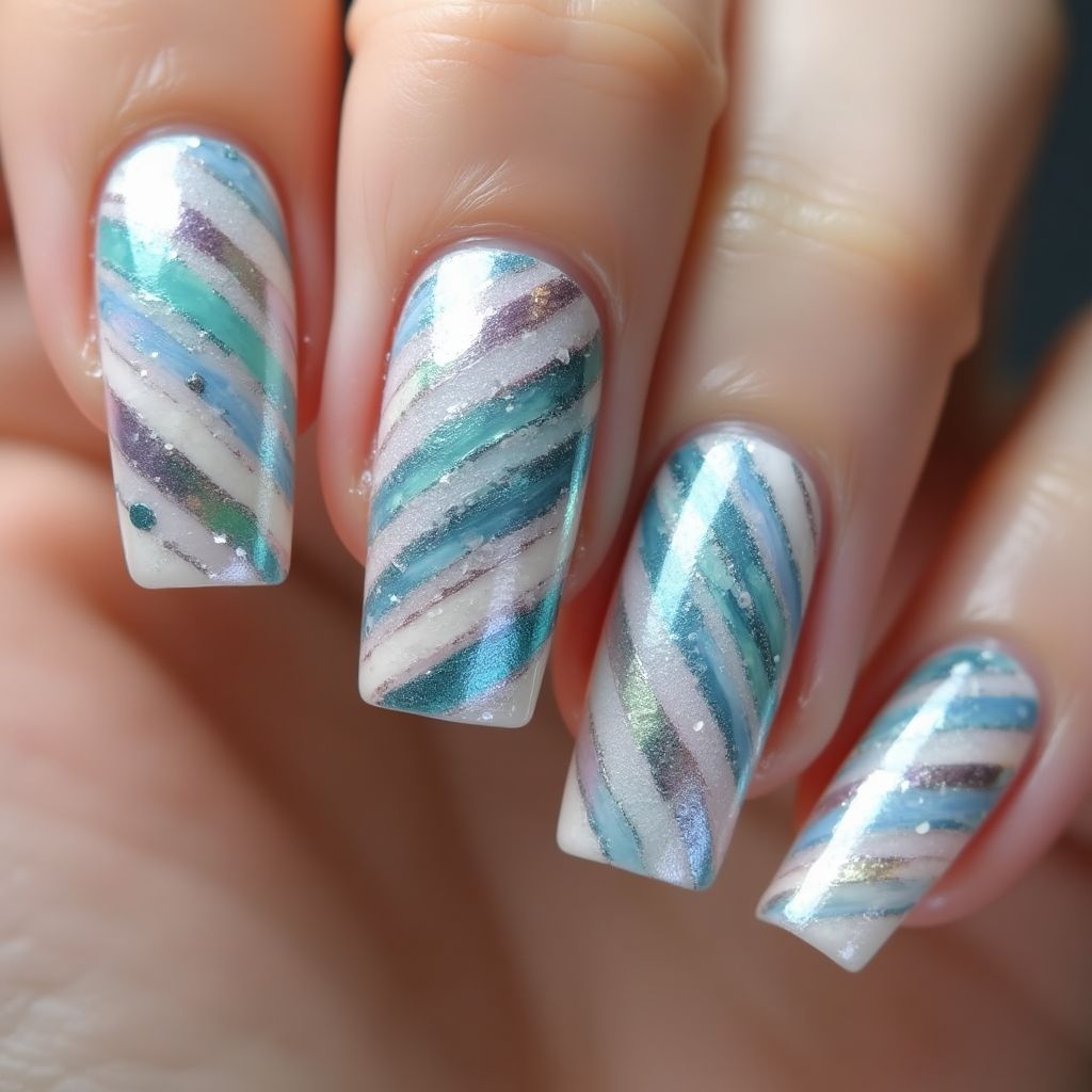 Mermaid powder Stripes and lines Nail Design