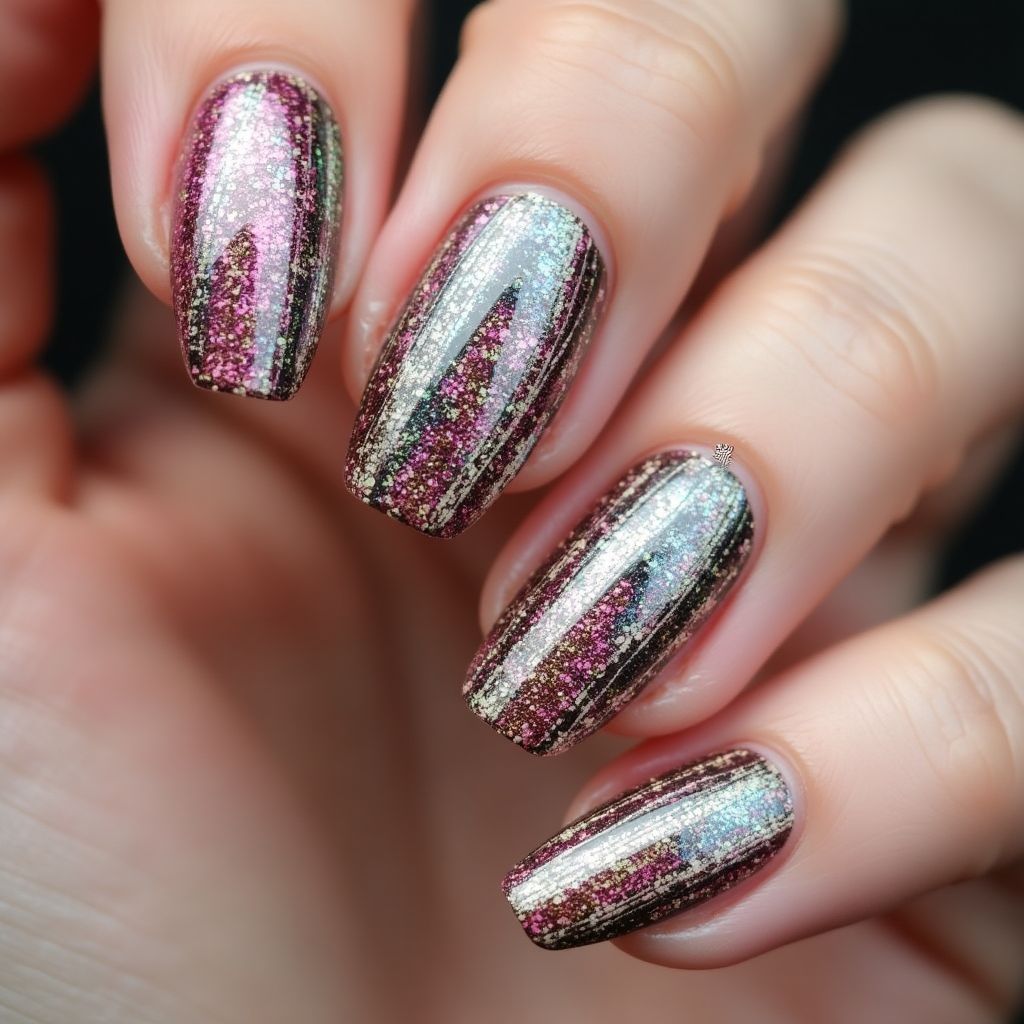 Glitter Powder Stripes And Lines Nail Design