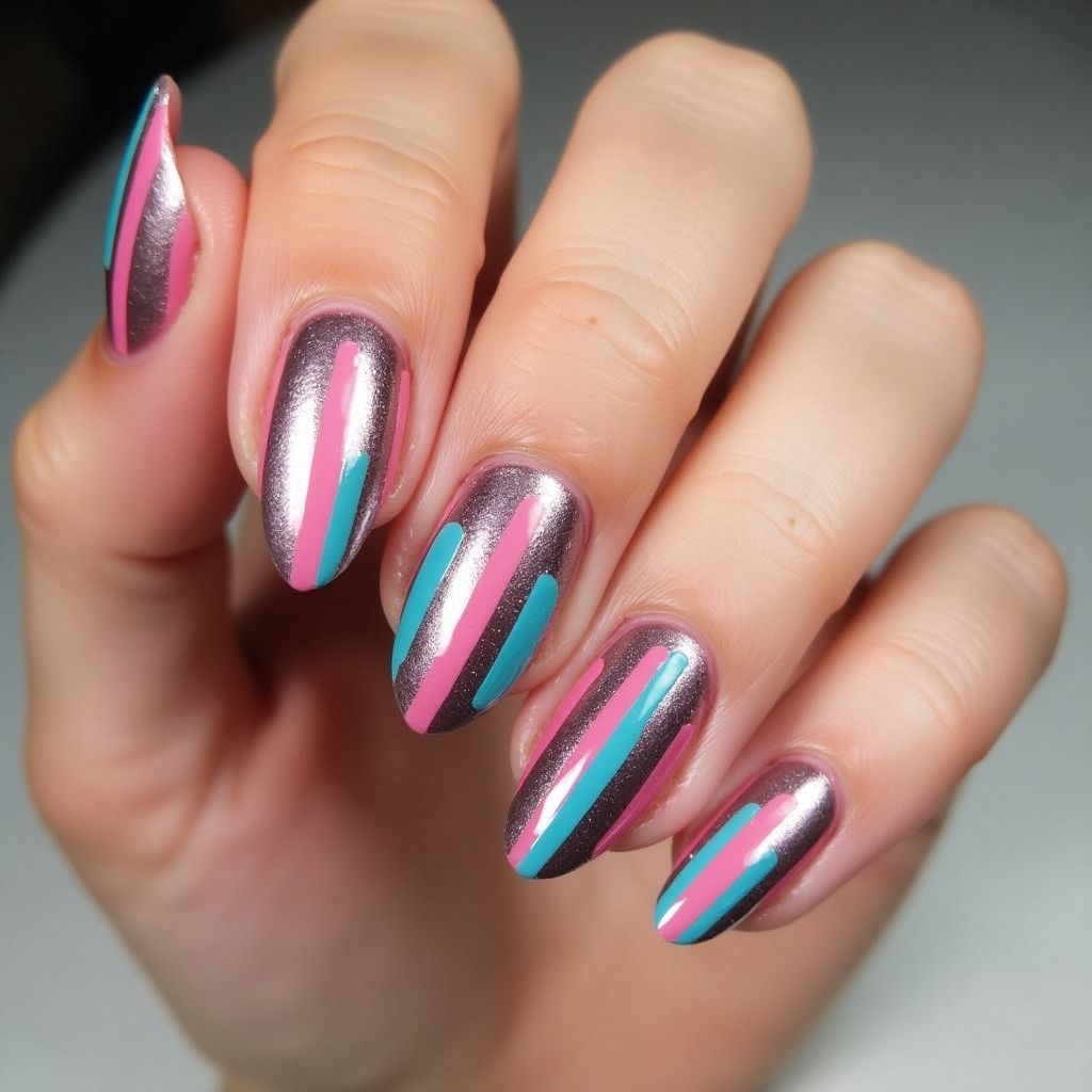 Gel Polish Stripes And Lines Nail Design