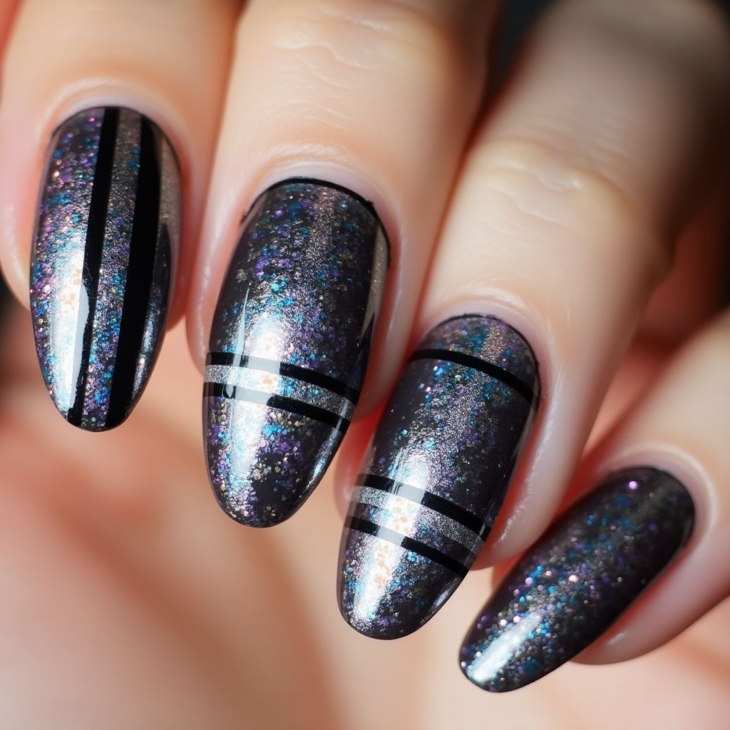 Chrome Powder Stripes And Lines Nail Design