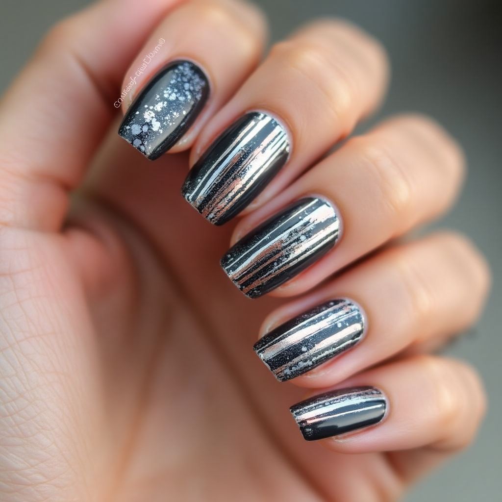 Chrome powder Stripes and lines Nail Design