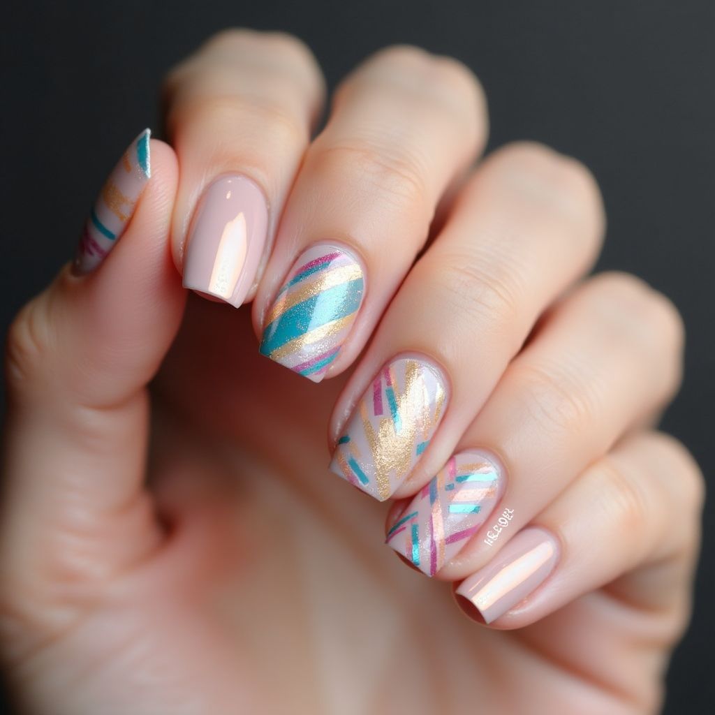 Holo Powder Stripes And Lines Nail Design