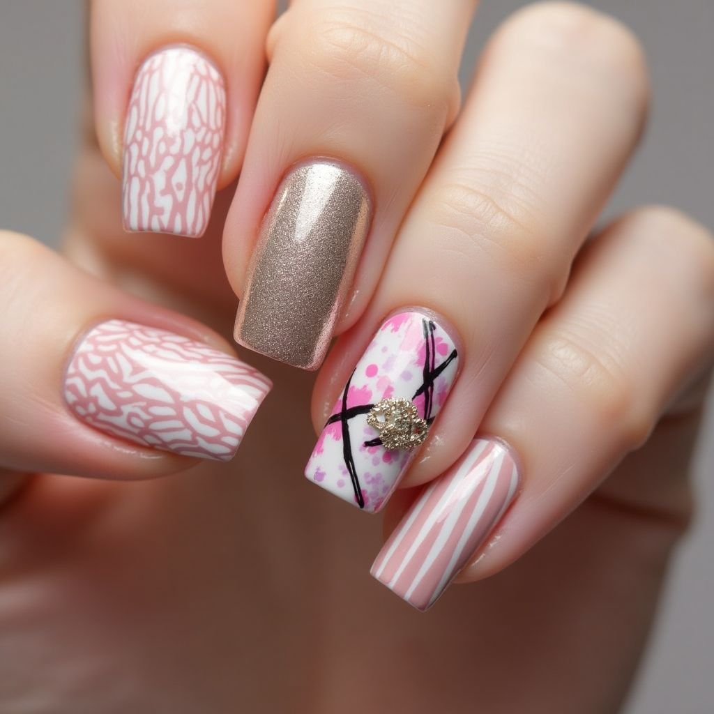 Builder Gel Stripes And Lines Nail Design