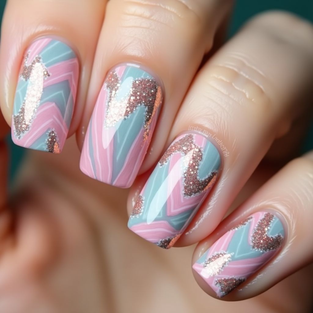 Poly gel Stripes and lines Nail Design