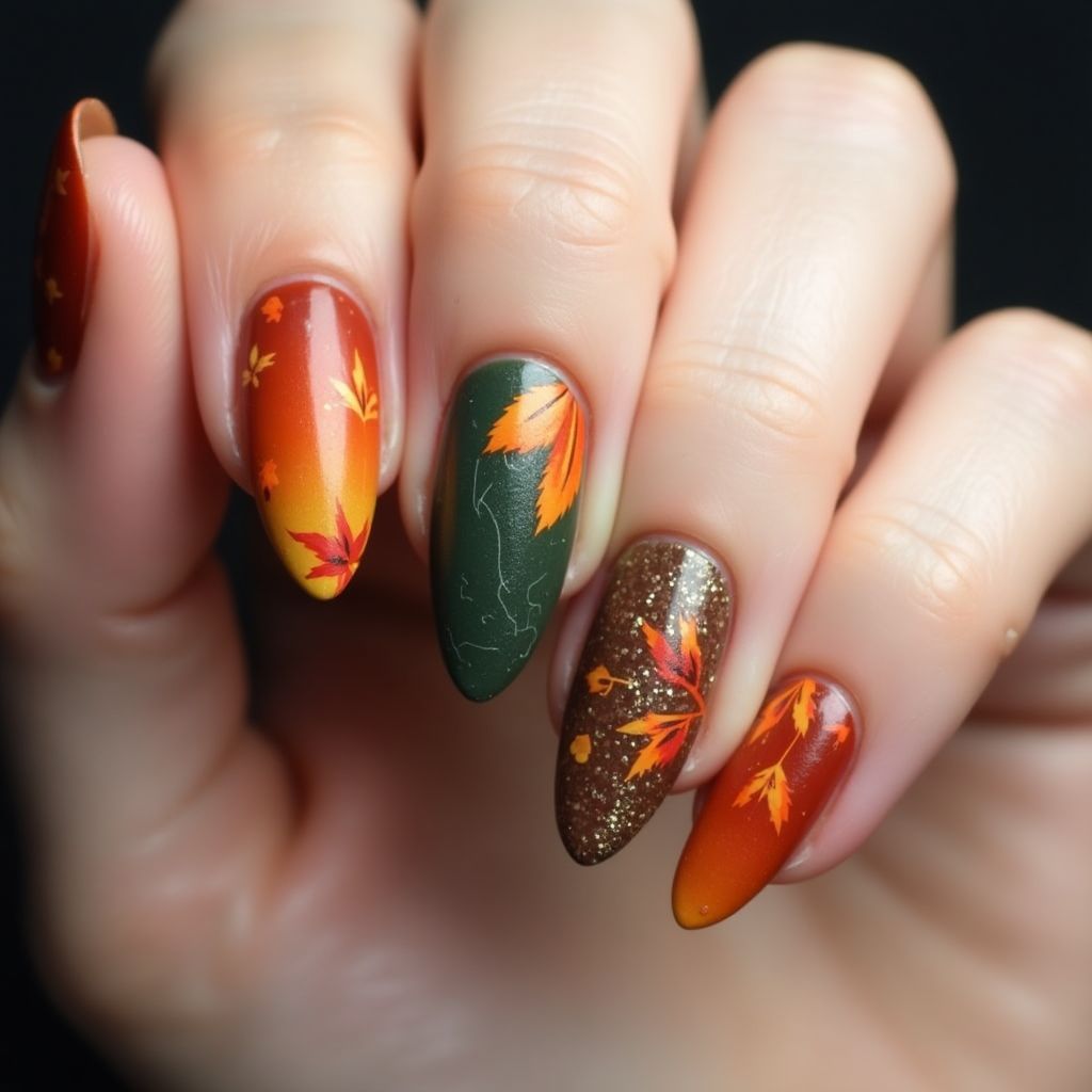 Almond Autumn Nail Design