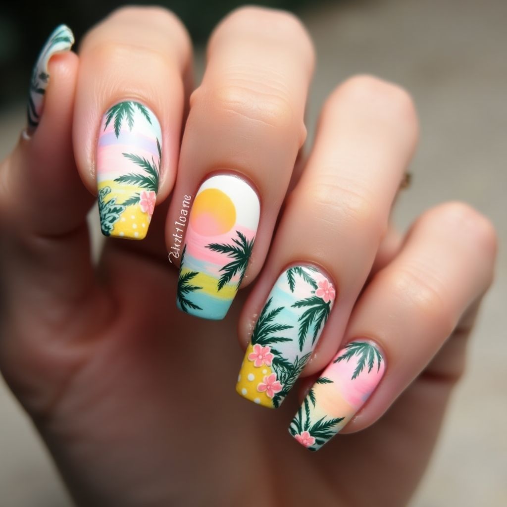 Summer Coffin Nail Design