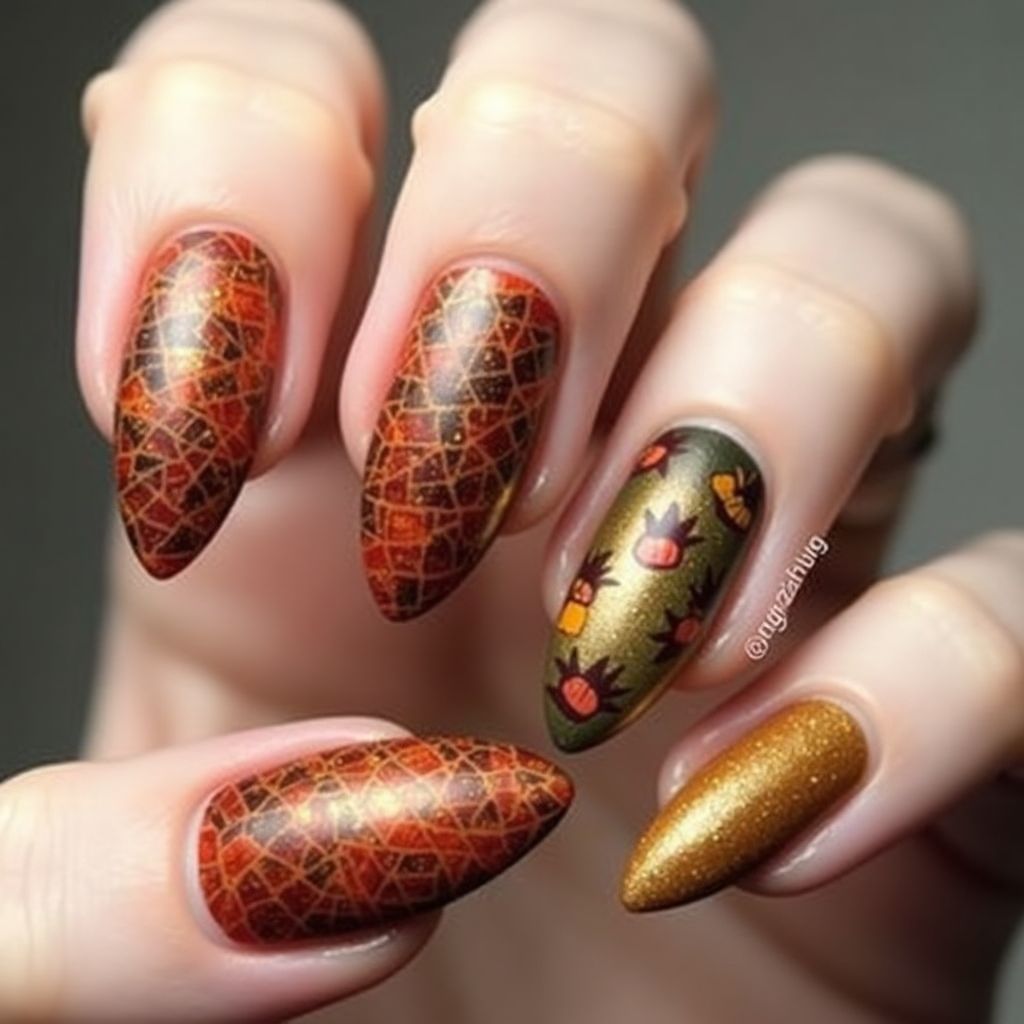 Almond Autumn Nail Design