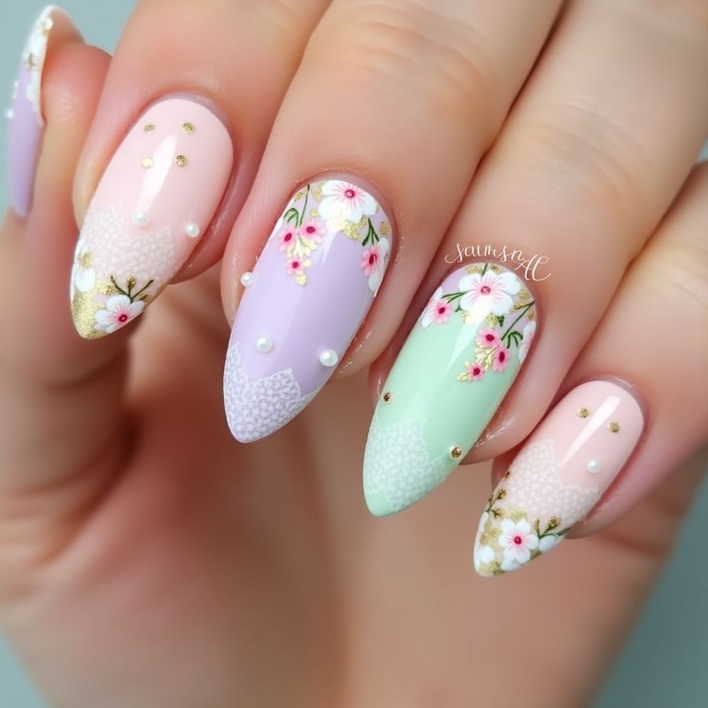 Spring Almond Nail Design