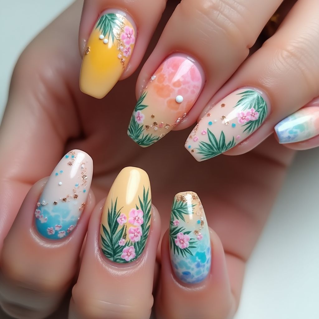 Coffin Summer Nail Design