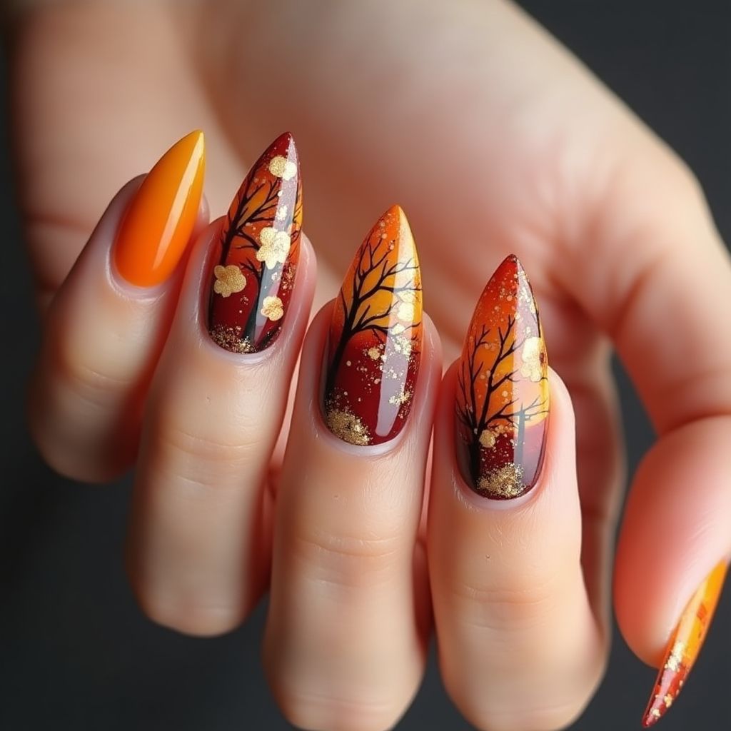 Stiletto Autumn Nail Design