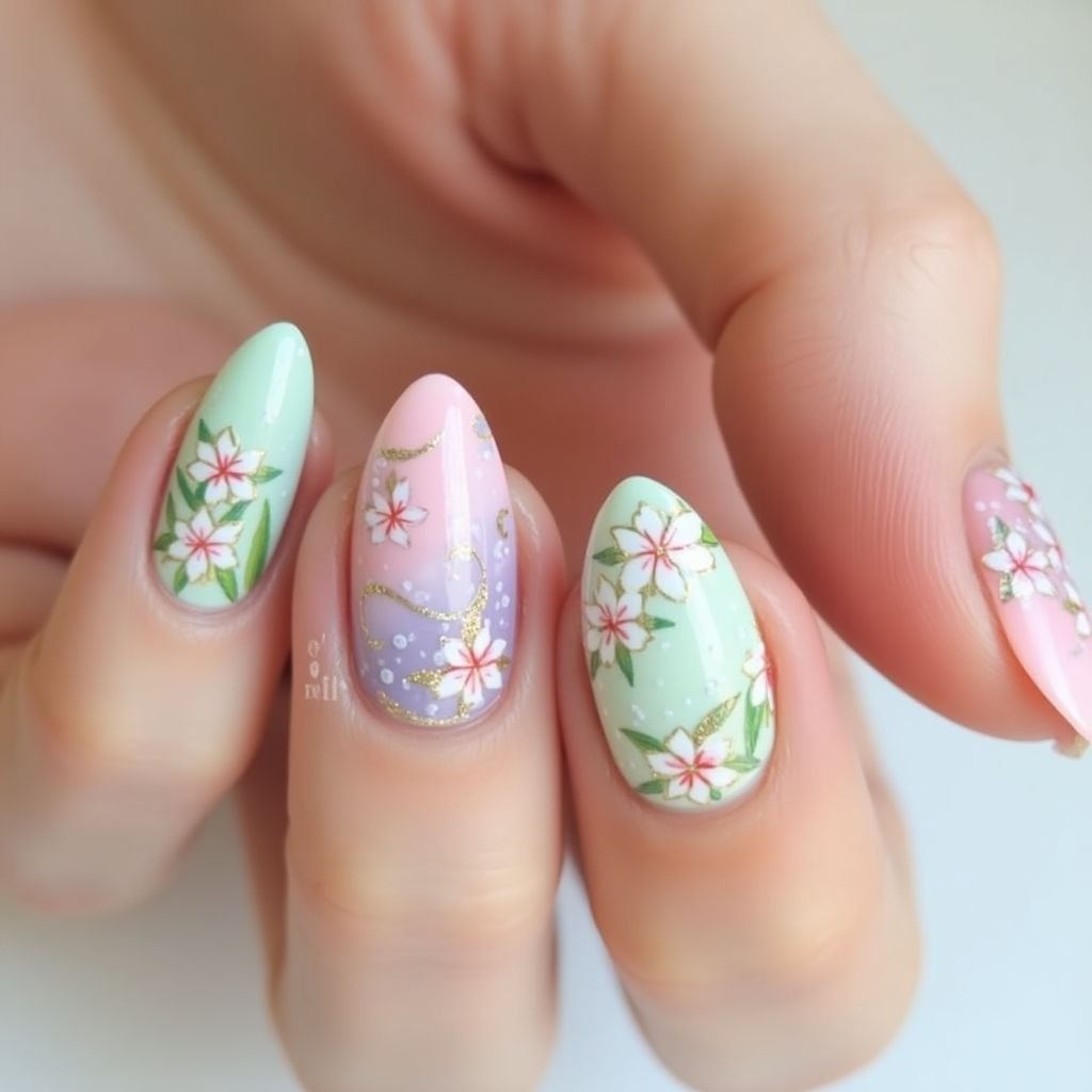 Almond Spring Nail Design