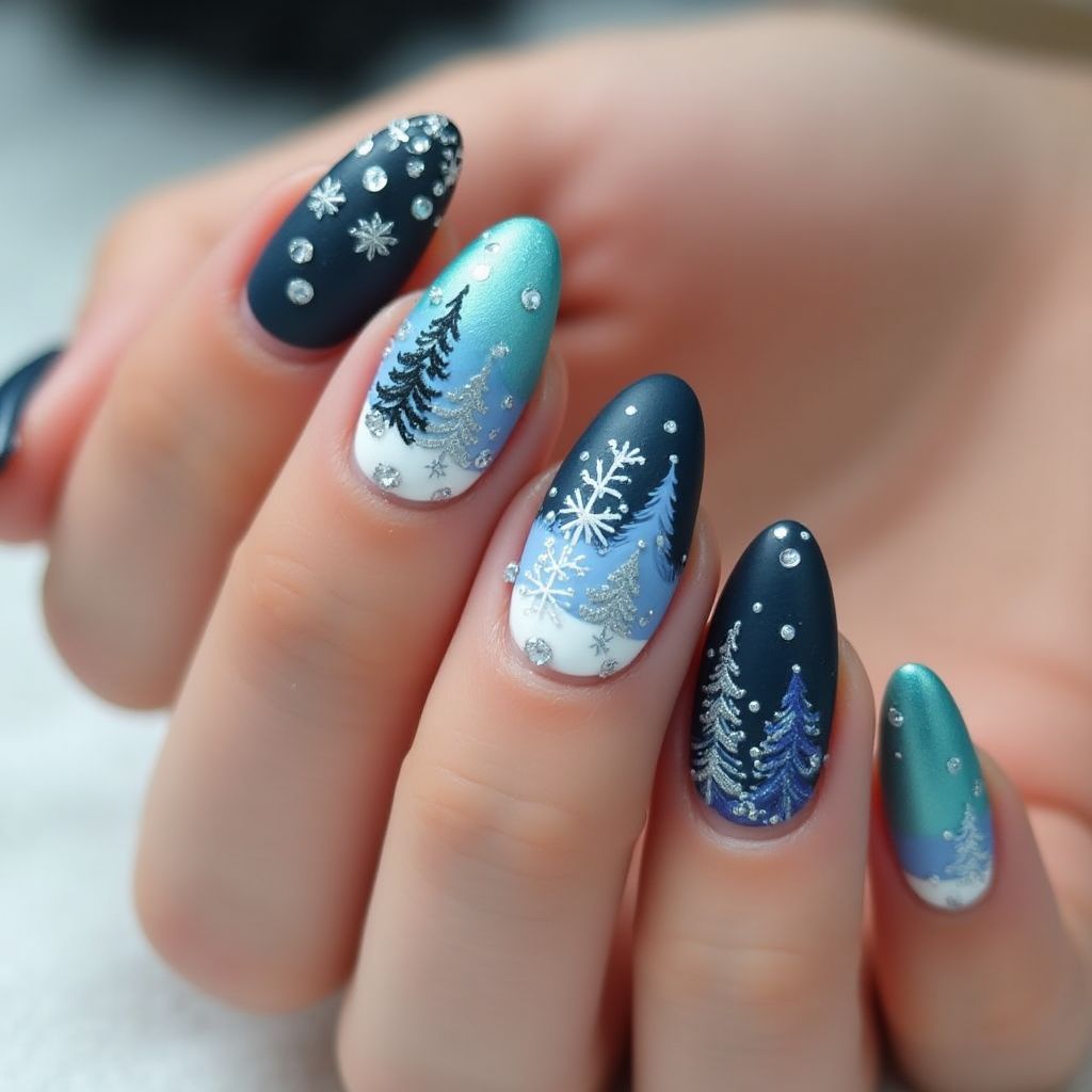 Winter Almond Nail Design