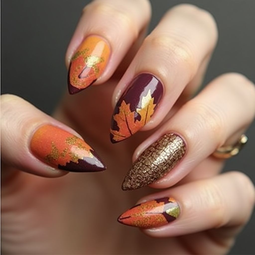 Autumn Almond Nail Design