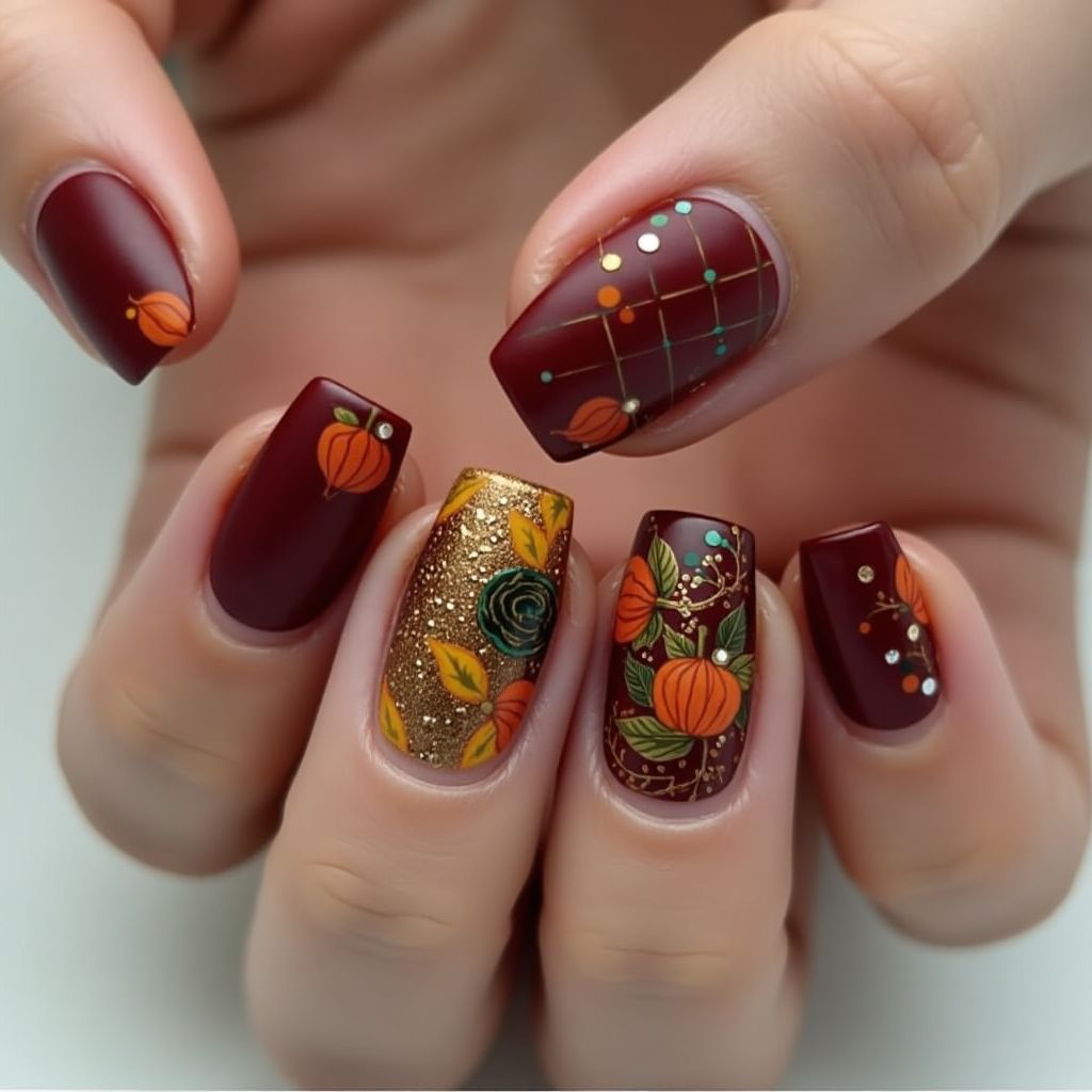 Coffin Autumn Nail Design