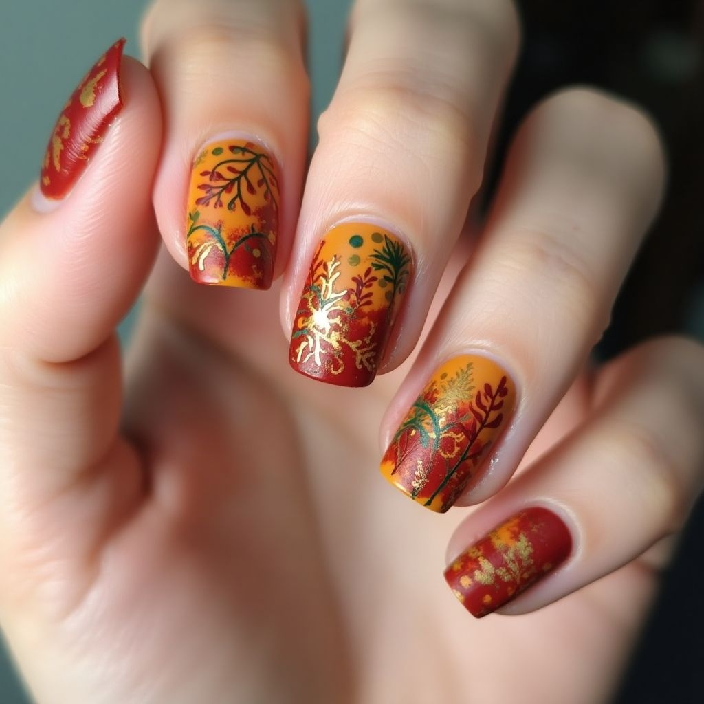 Square Autumn Nail Design