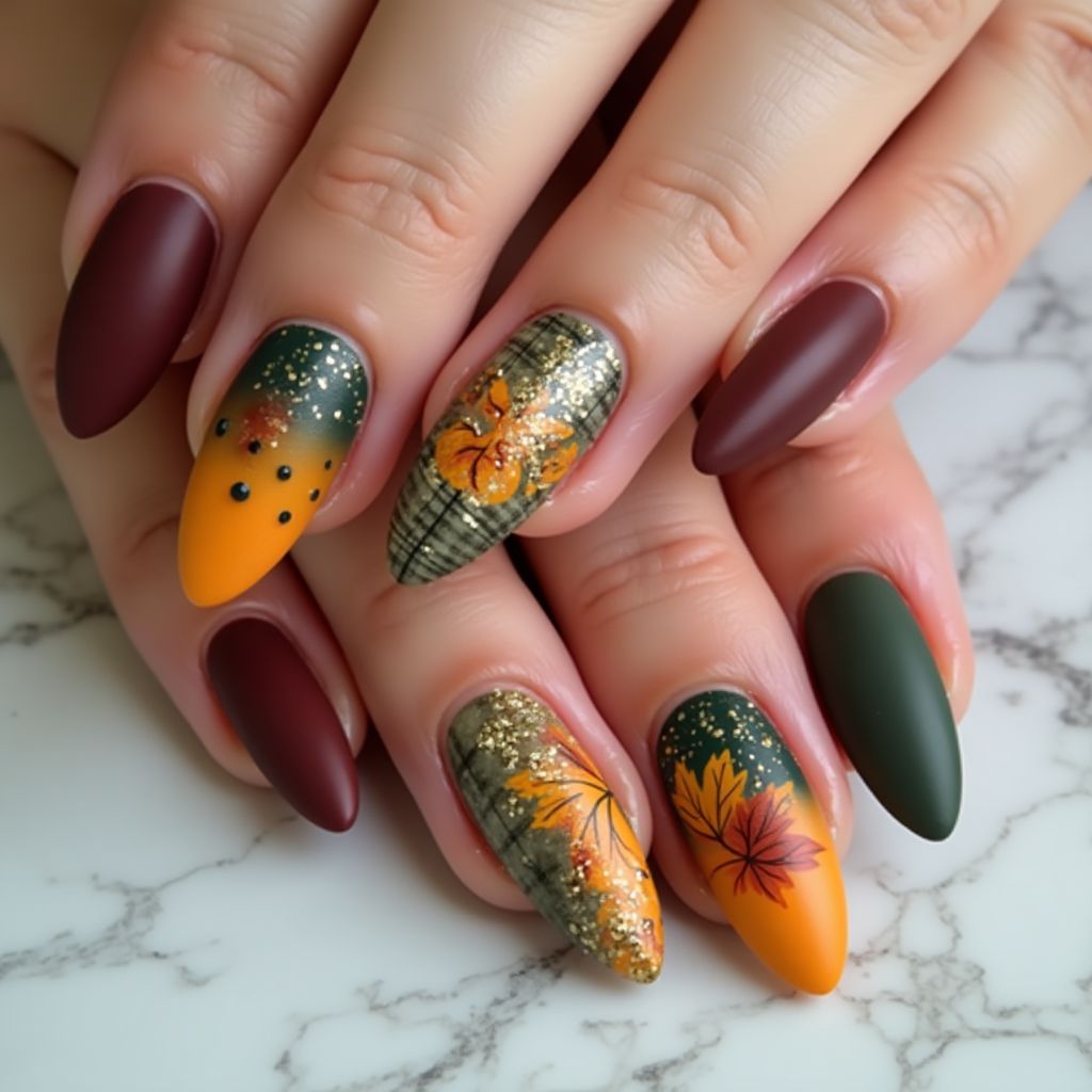 Almond Autumn Nail Design