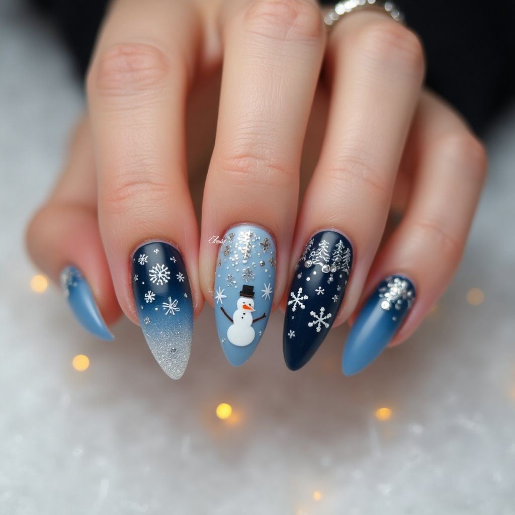 Almond Winter Nail Design