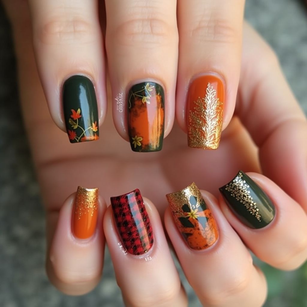 Square Autumn Nail Design