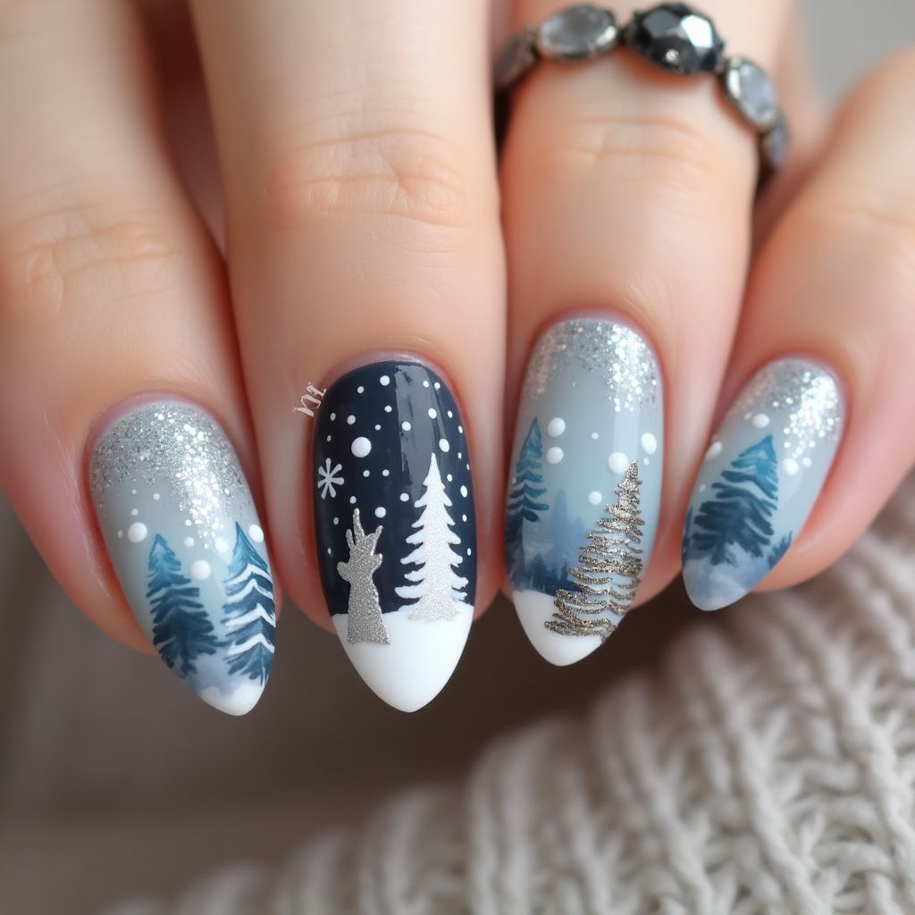 Almond Winter Nail Design