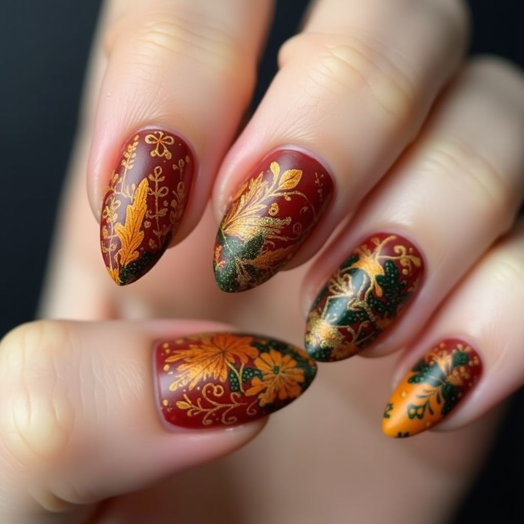 Almond Autumn Nail Design