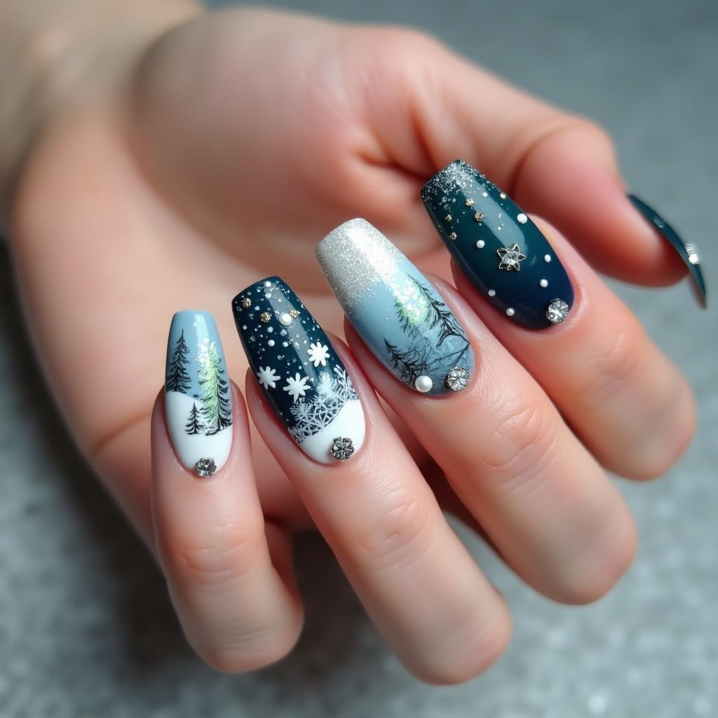 Winter Coffin Nail Design