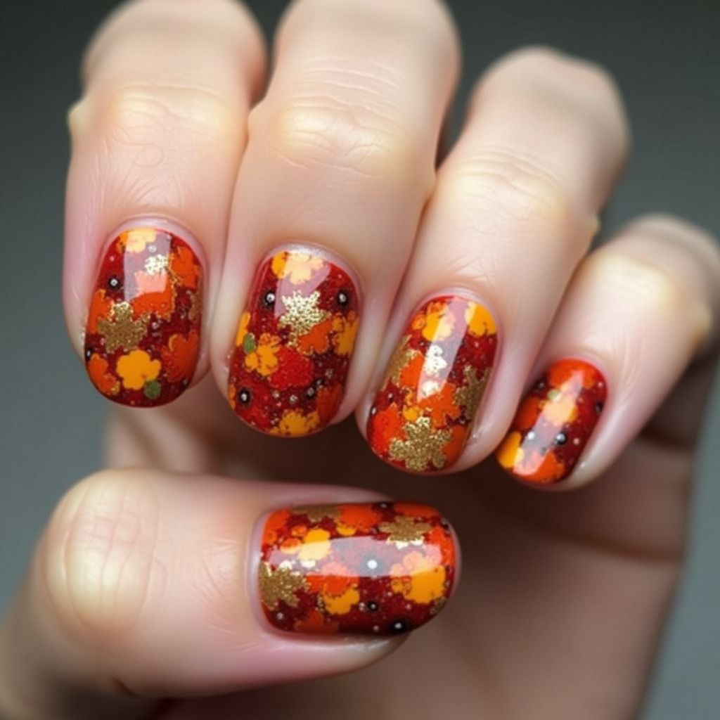 Round Autumn Nail Design