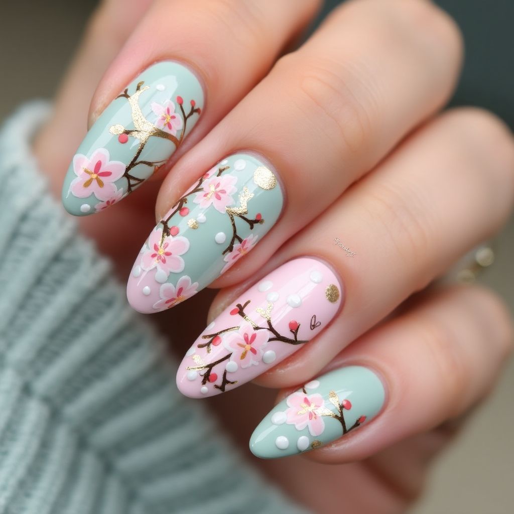 Almond Spring Nail Design