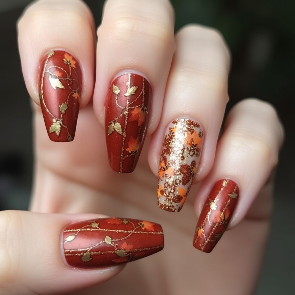 Autumn Coffin Nail Design