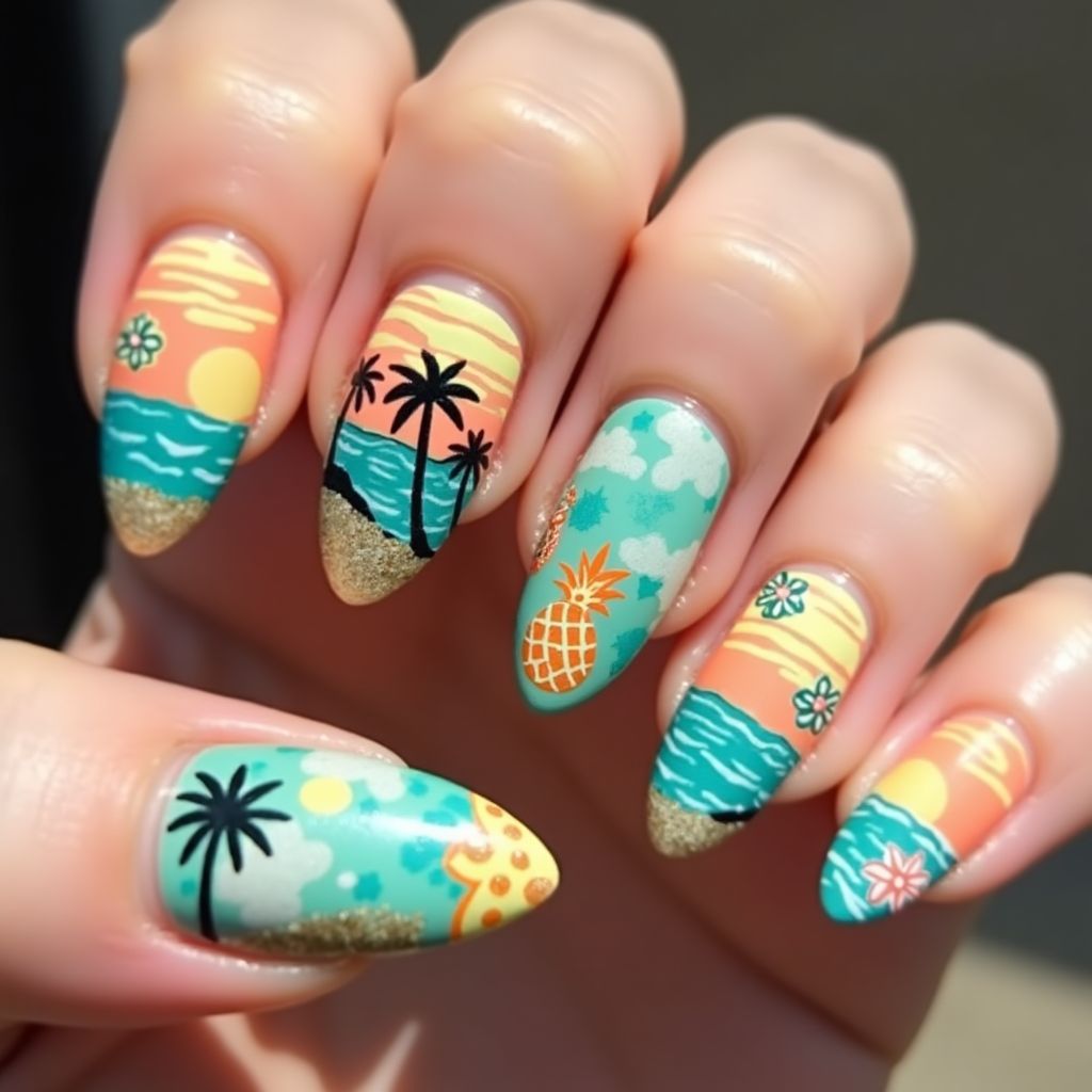 Summer Almond Nail Design