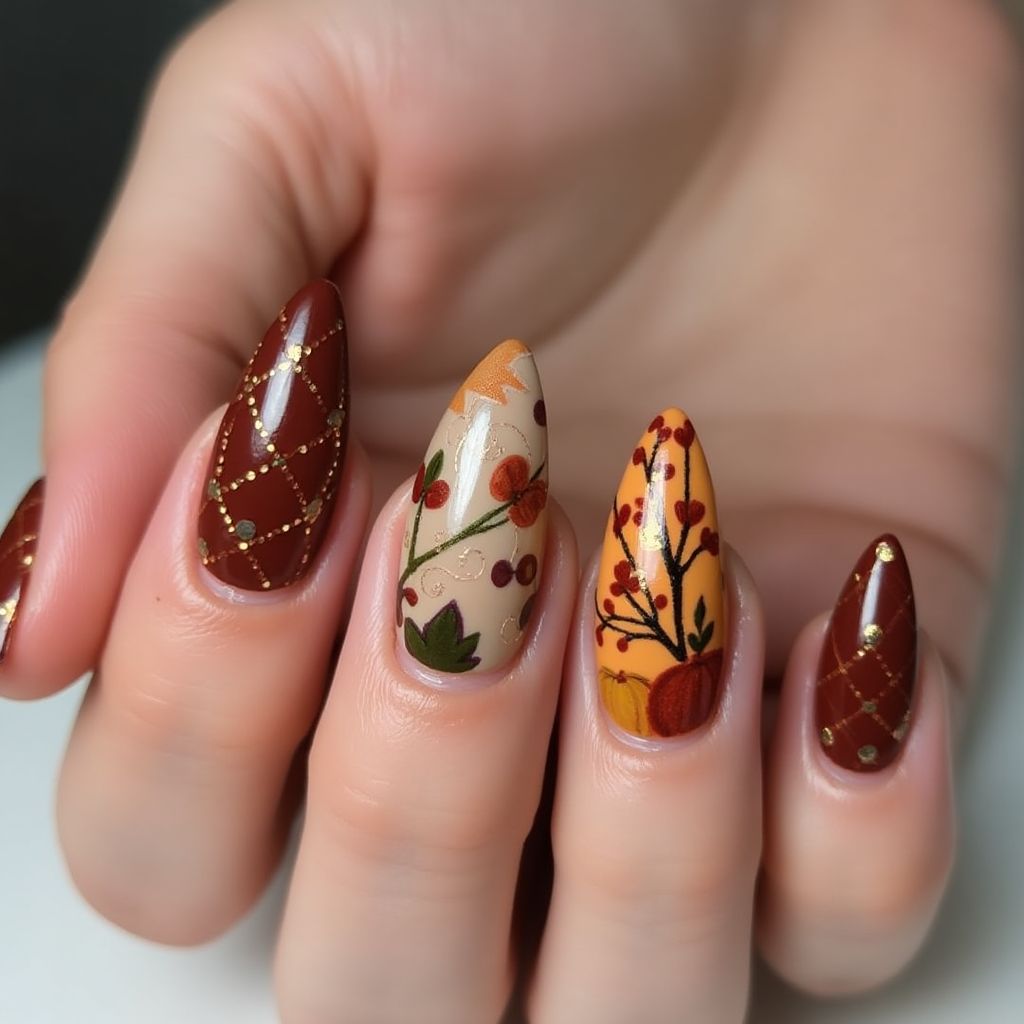 Autumn Almond Nail Design