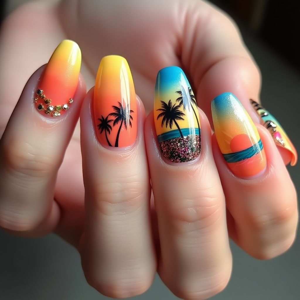Coffin Summer Nail Design