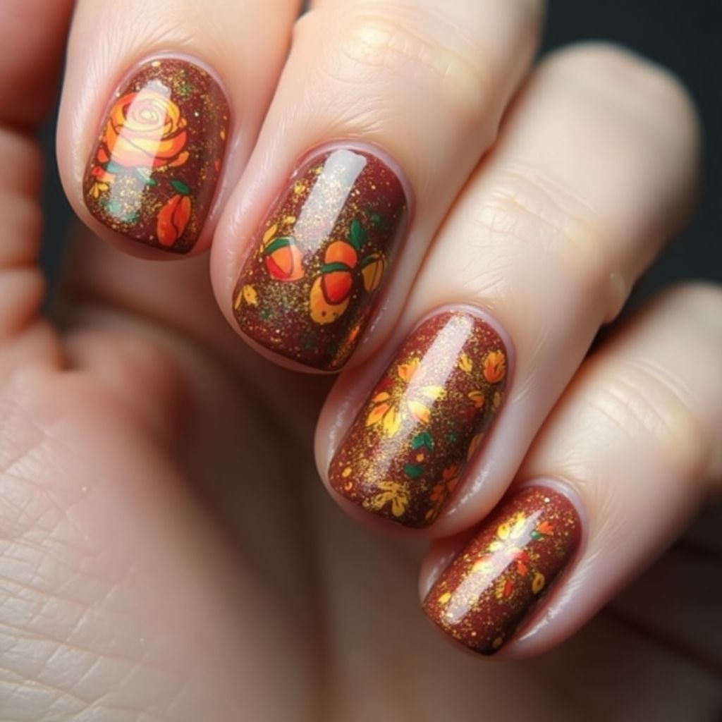Round Autumn Nail Design