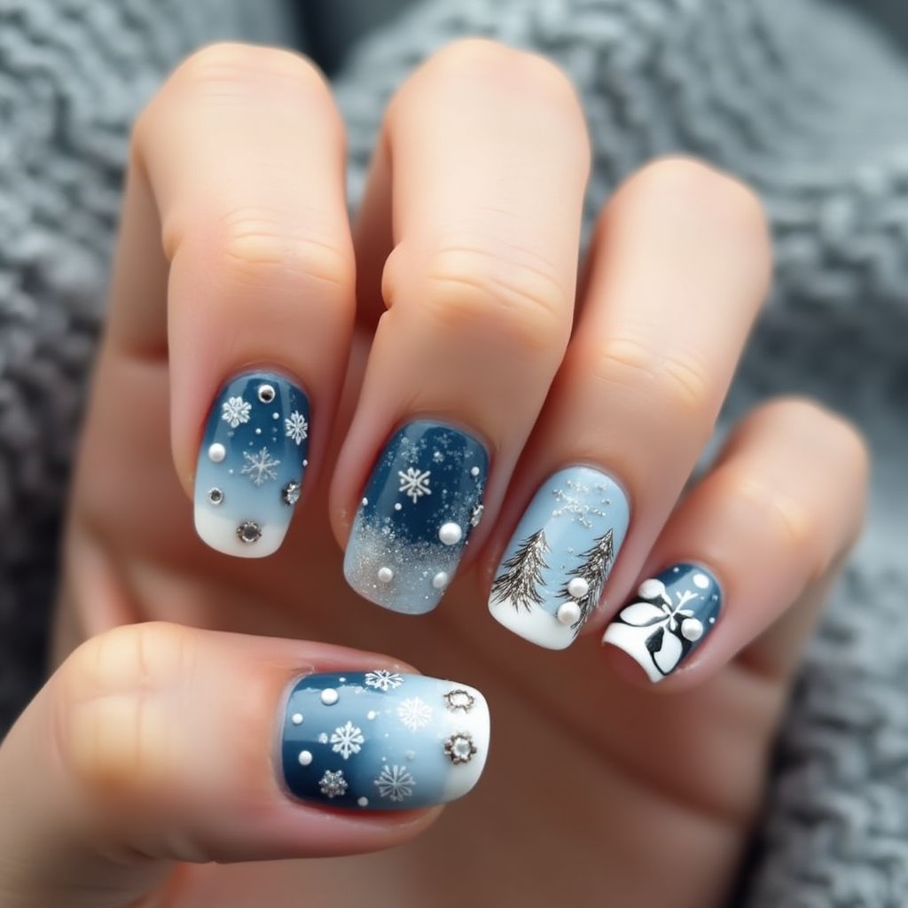 Round Winter Nail Design