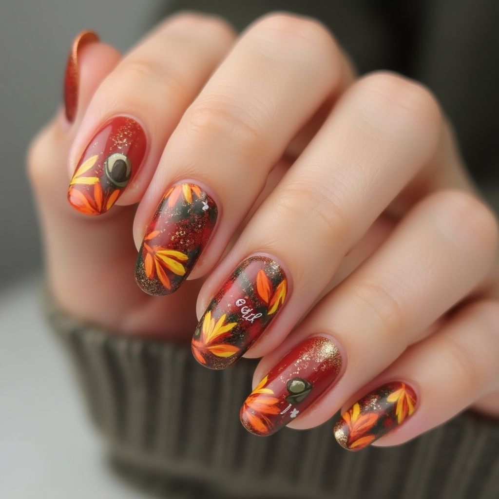 Round Autumn Nail Design