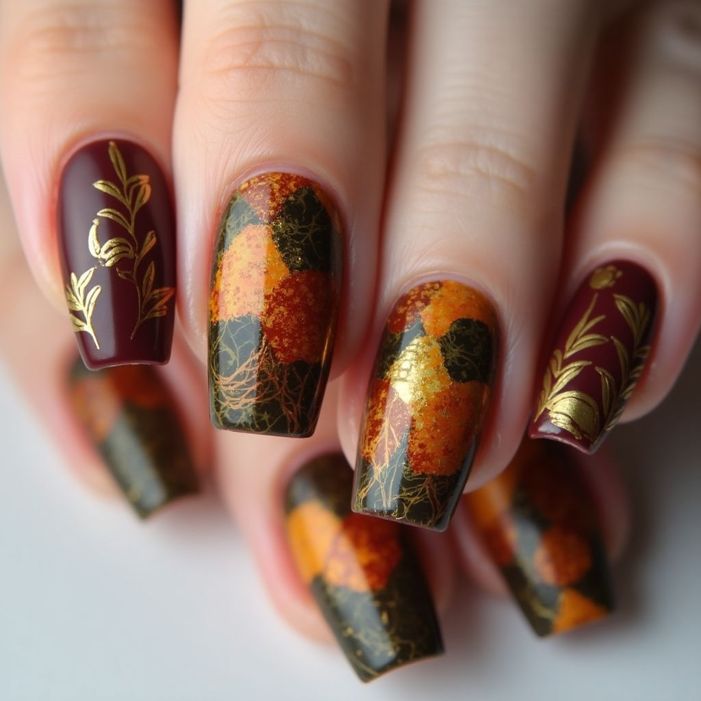 Autumn Coffin Nail Design