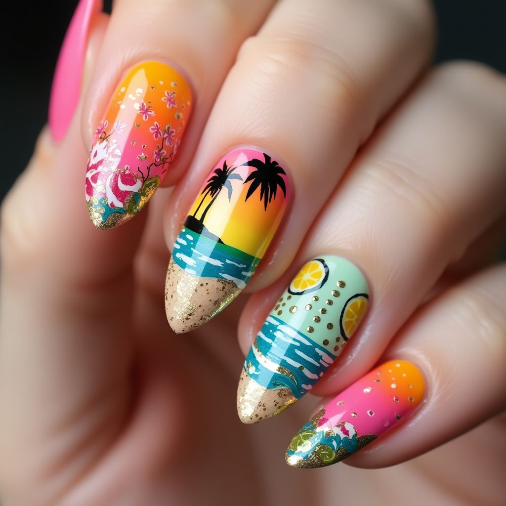 Summer Almond Nail Design