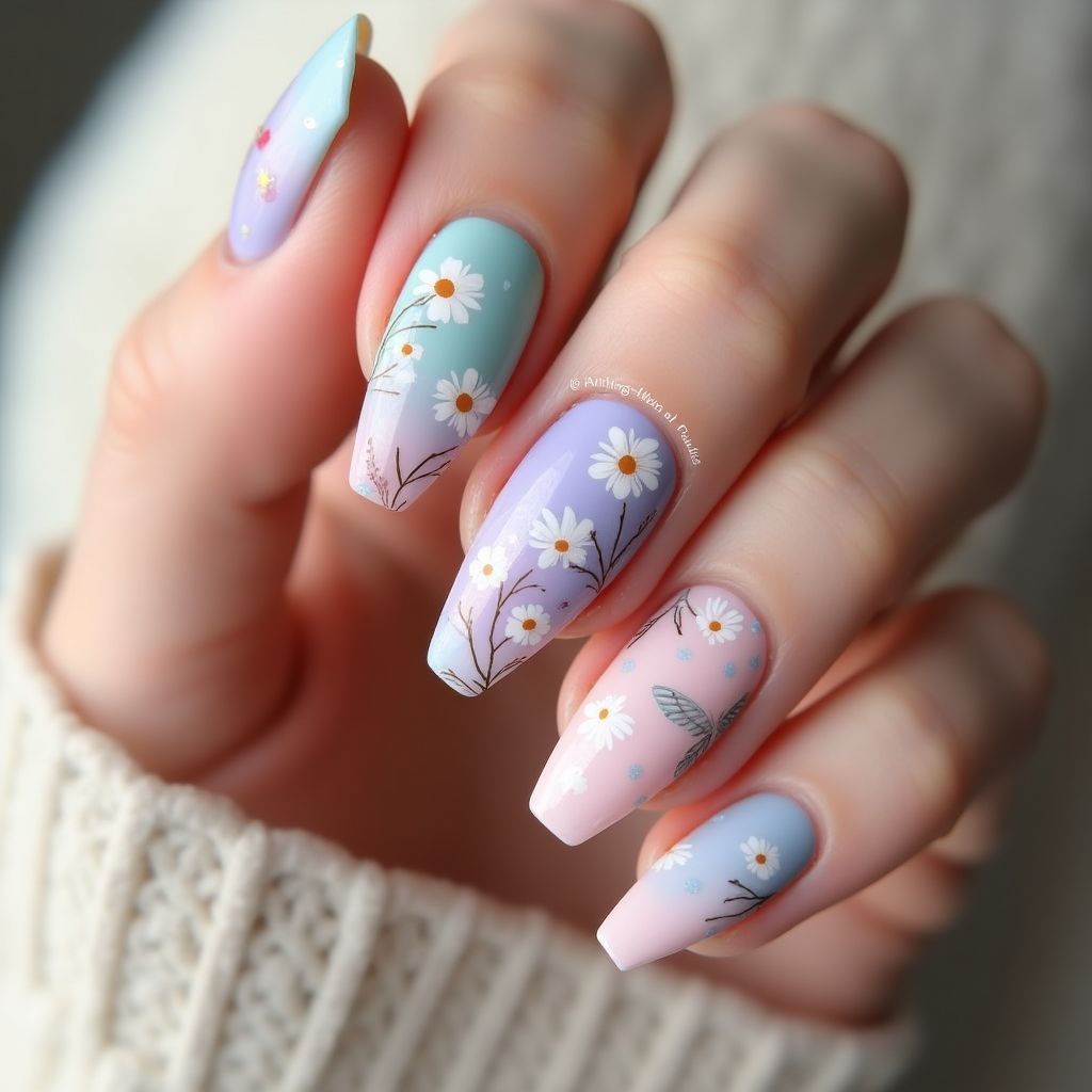 Spring Coffin Nail Design
