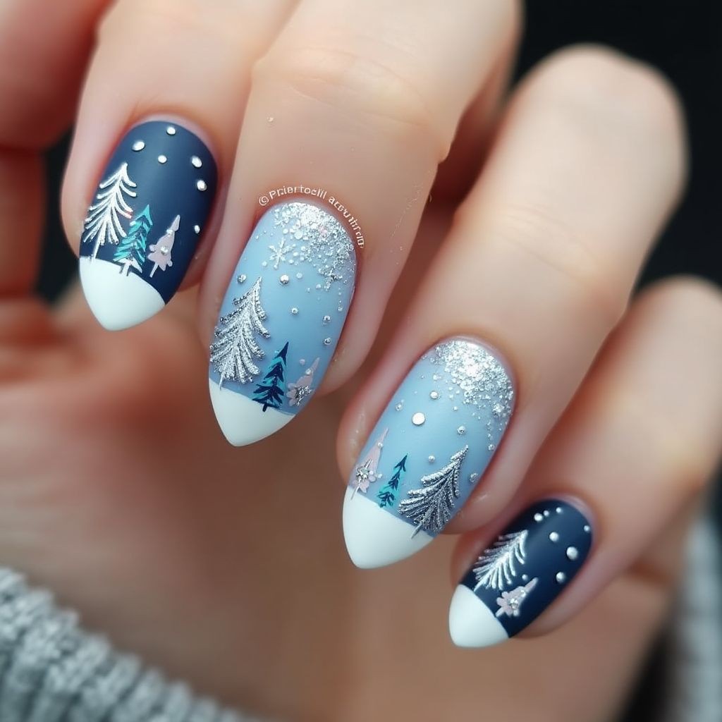 Almond Winter Nail Design