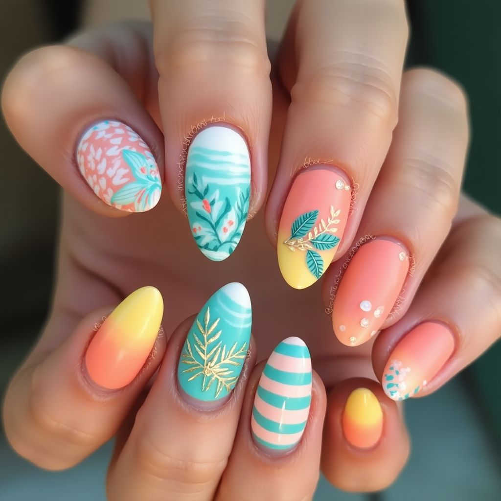 Coffin Summer Nail Design